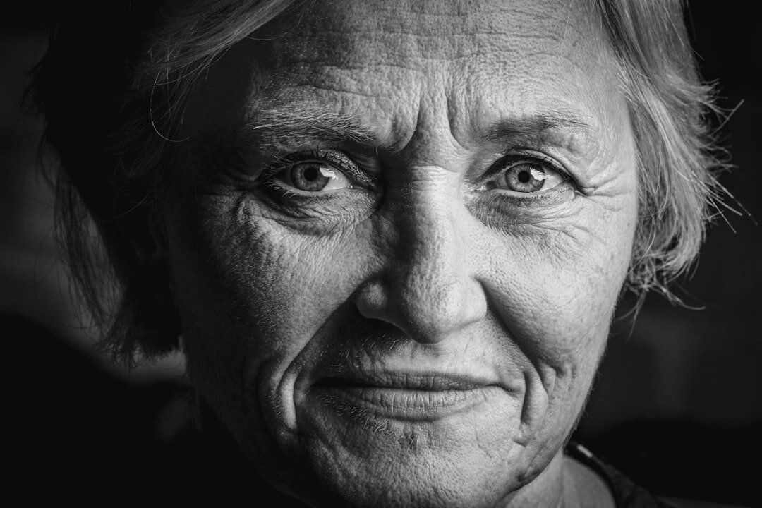 black and white portrait of elderly person
